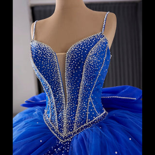 Sparkly V-neck Quinceanera Dress Ball Gown with Spaghetti Straps - Rosymae