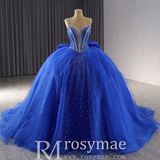 Sparkly V-neck Quinceanera Dress Ball Gown with Spaghetti Straps - Rosymae