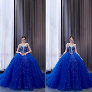 Sparkly V-neck Quinceanera Dress Ball Gown with Spaghetti Straps - Rosymae