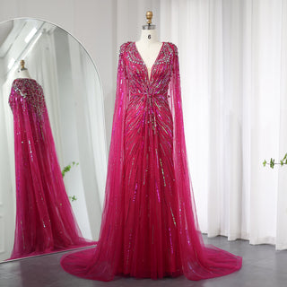 Sparkly Vneck Formal Dress Evening Gown with Cape Sleeve - Rosymae