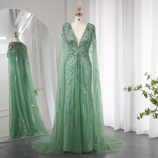 Sparkly Vneck Formal Dress Evening Gown with Cape Sleeve - Rosymae