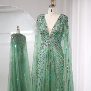 Sparkly Vneck Formal Dress Evening Gown with Cape Sleeve - Rosymae