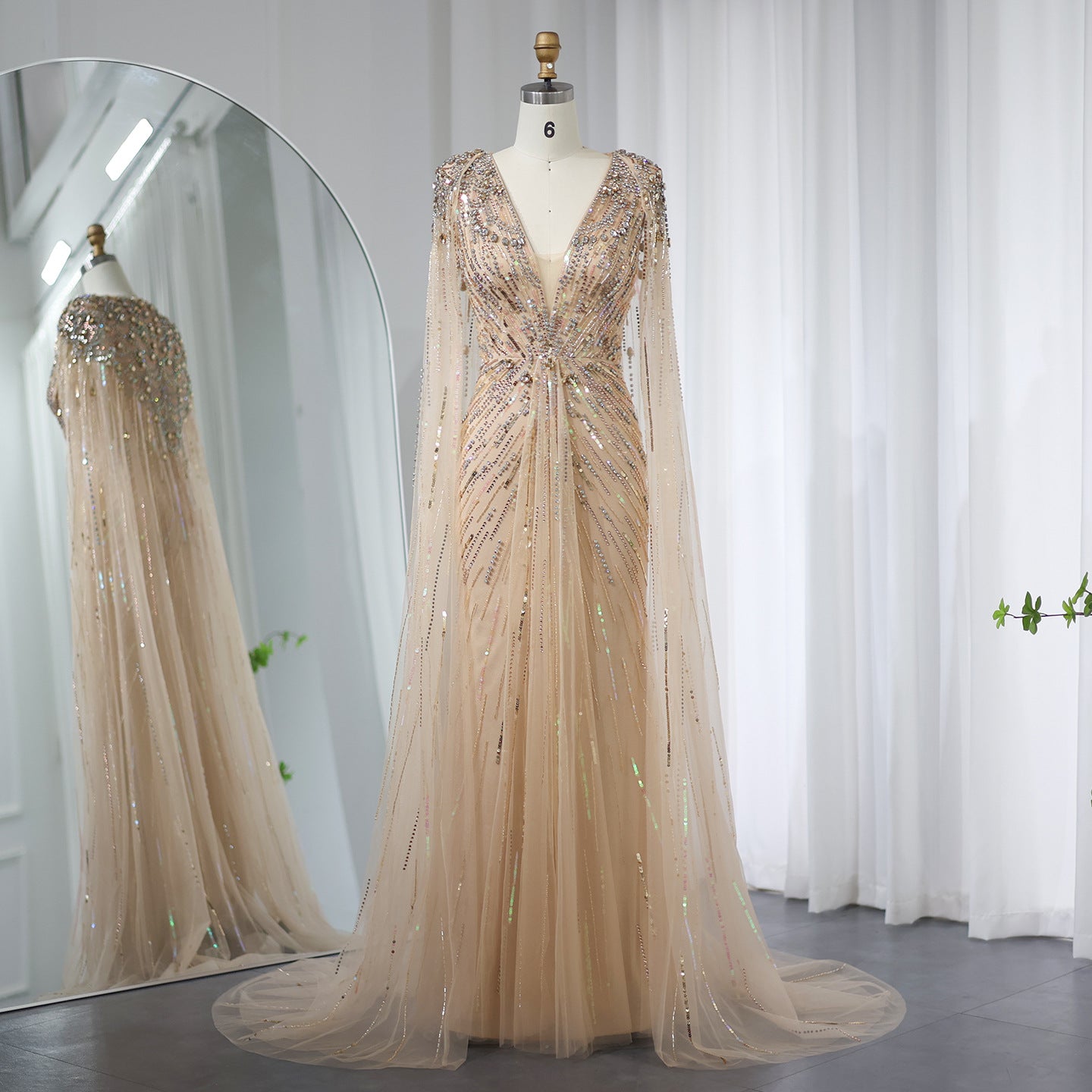 Sparkly Vneck Formal Dress Evening Gown with Cape Sleeve Rosymae Sparkly Vneck Formal Dress Evening Gown with Cape Sleeve Rosymae