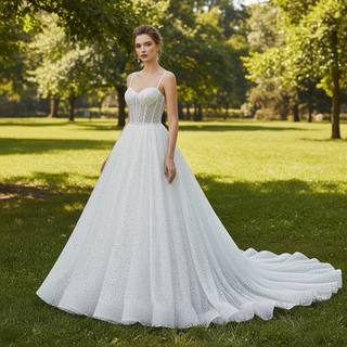 Sparkly Luxury Spaghetti Straps Ball Gowns Wedding Dresses
