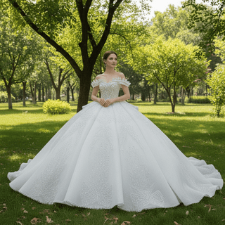 Sparkly Wedding Dresses Glitter Wedding Gowns with Puffy Skirt - Rosymae