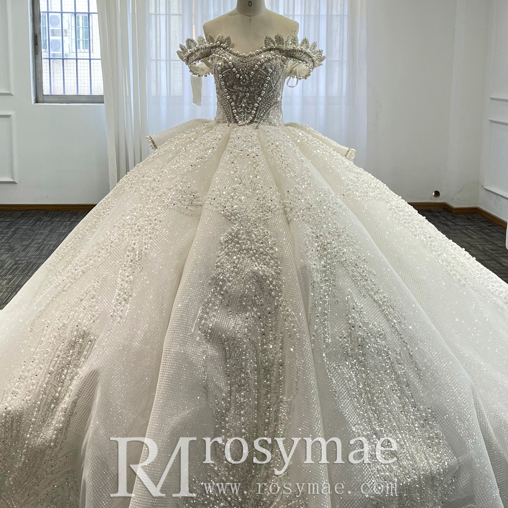 Sparkly Wedding Dresses Glitter Wedding Gowns with Puffy Skirt - Rosymae