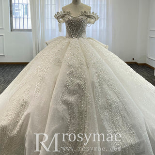 Sparkly Wedding Dresses Glitter Wedding Gowns with Puffy Skirt - Rosymae