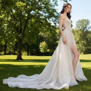 Two Piece Wedding Dress with Detachable Overskirt