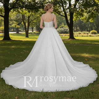 Sparkly Luxury Spaghetti Straps Ball Gowns Wedding Dresses