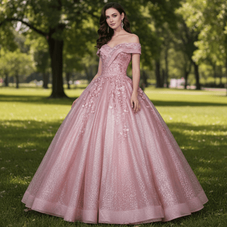 Sparky Off The Shoulder Ball Gown Lace Applique Quinceanera Dresses - Rosymae