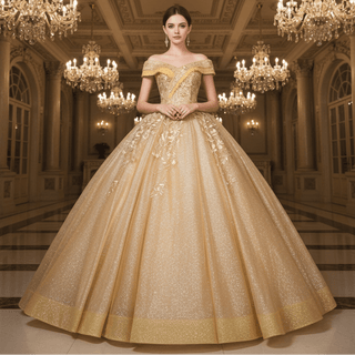 Sparky Off The Shoulder Ball Gown Lace Applique Quinceanera Dresses - Rosymae