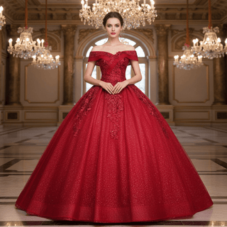 Sparky Off The Shoulder Ball Gown Lace Applique Quinceanera Dresses - Rosymae