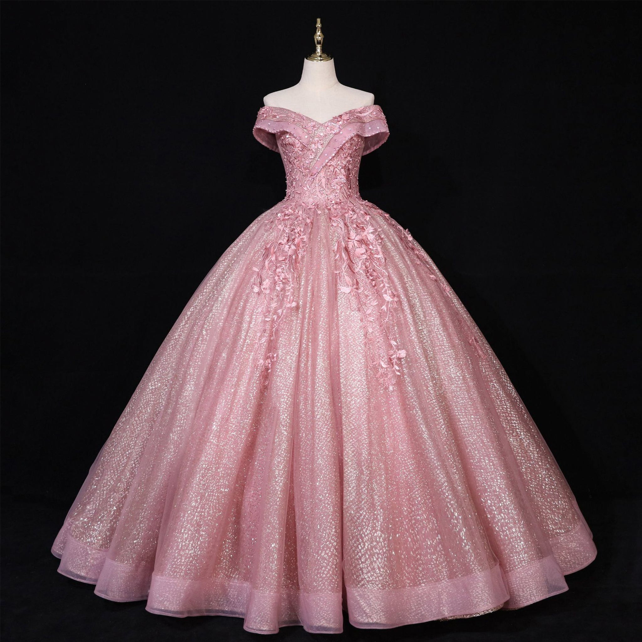 Sparky Off The Shoulder Ball Gown Lace Applique Quinceanera Dresses - Rosymae