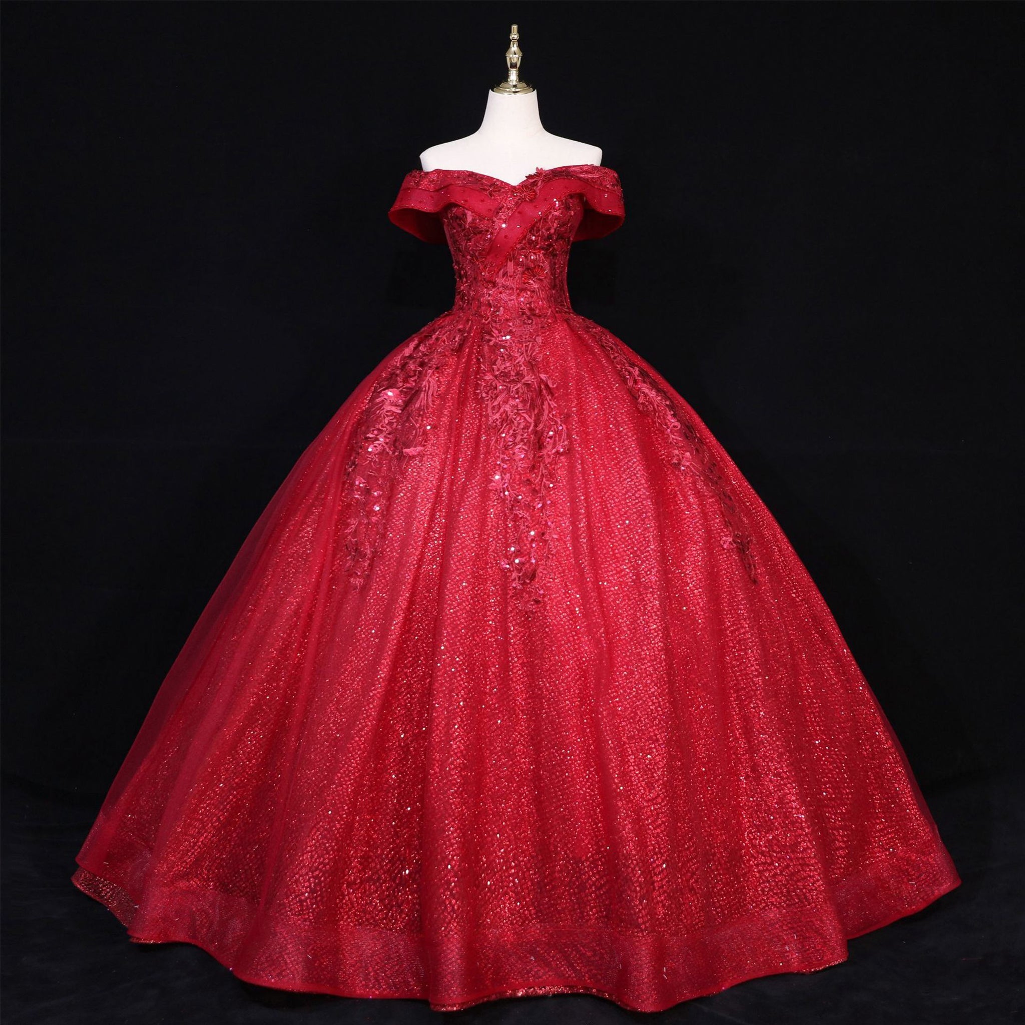 Sparky Off The Shoulder Ball Gown Lace Applique Quinceanera Dresses - Rosymae