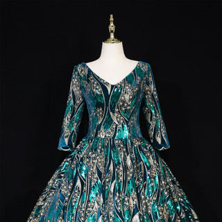 Sparky Sequins Half Sleeves Ball Gown Floor Length Quinceanera Dresses - Rosymae