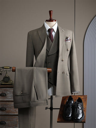 Spring And Autumn Double Breasted British Style Three Piece Men's Suit Set - Rosymae