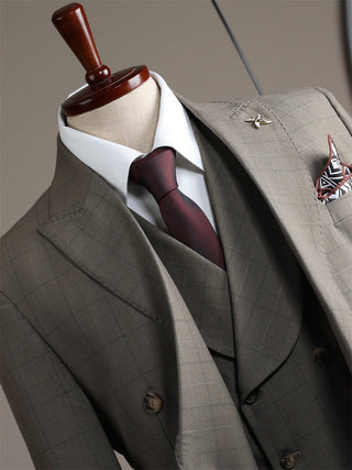 Spring And Autumn Double Breasted British Style Three Piece Men's Suit Set - Rosymae