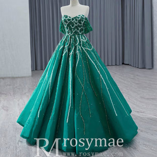 Spring Green Beaded Wedding Dress Off the Shoulder Quinceanera Gown - Rosymae