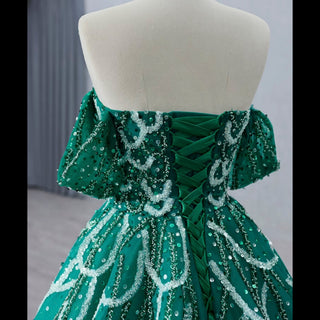Spring Green Beaded Wedding Dress Off the Shoulder Quinceanera Gown - Rosymae