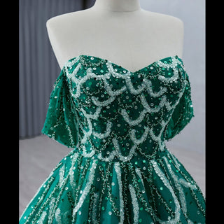Spring Green Beaded Wedding Dress Off the Shoulder Quinceanera Gown - Rosymae