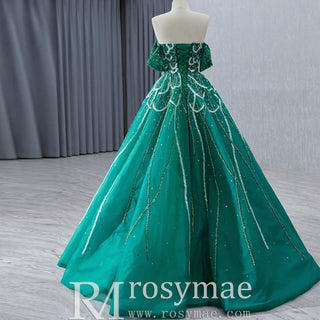 Spring Green Beaded Wedding Dress Off the Shoulder Quinceanera Gown - Rosymae