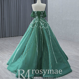 Spring Green Beaded Wedding Dress Off the Shoulder Quinceanera Gown - Rosymae