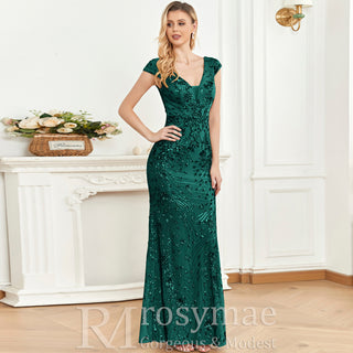 Temperament Slim Formal Evening Dress Mermaid Sequins Prom Dresses Hunter Green / S Temperament Slim Formal Evening Dress Mermaid Sequins Prom Dresses Hunter Green / S