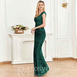 Temperament Slim Formal Evening Dress Mermaid Sequins Prom Dresses