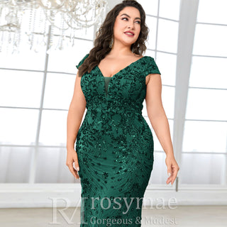 Sparkly Sequined Plus Size Mermaid Long Mother of the Bride Dress