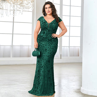 Sparkly Sequined Plus Size Mermaid Long Mother of the Bride Dress
