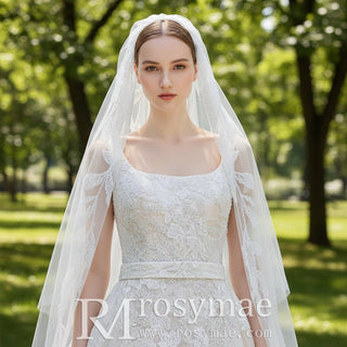 Square Neck Mermaid Lace Wedding Dress with Detachable Train - Rosymae