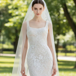 Square Neck Mermaid Lace Wedding Dress with Detachable Train - Rosymae