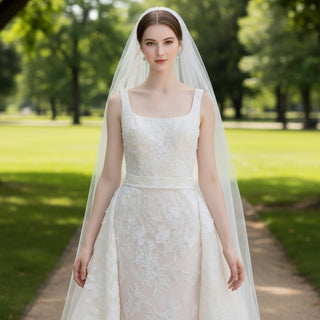 Square Neck Mermaid Lace Wedding Dress with Detachable Train - Rosymae