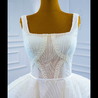 Square Neck Sparkly Lace A-line Wedding Dress with Leg Slit - Rosymae