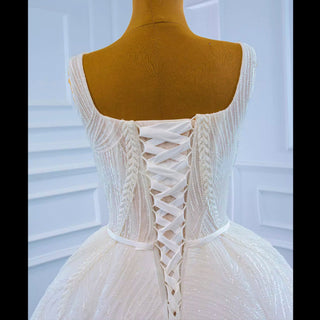 Square Neck Sparkly Lace A-line Wedding Dress with Leg Slit - Rosymae