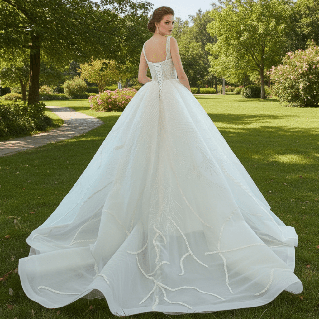 Square Neck Sparkly Lace A-line Wedding Dress with Leg Slit - Rosymae