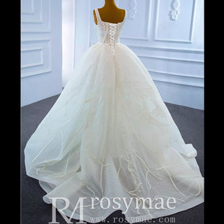 Square Neck Sparkly Lace A-line Wedding Dress with Leg Slit - Rosymae