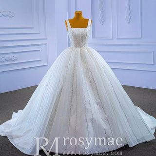 Square Neck Wedding Dress Beaded Sparkly Bridal Gowns - Rosymae