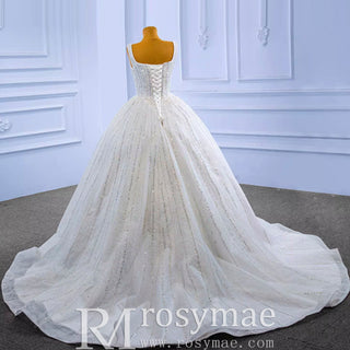 Square Neck Wedding Dress Beaded Sparkly Bridal Gowns - Rosymae