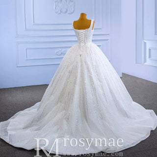 Square Neck Wedding Dress Beaded Sparkly Bridal Gowns - Rosymae