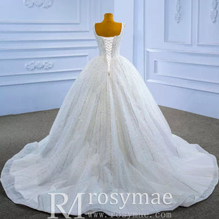 Square Neck Wedding Dress Beaded Sparkly Bridal Gowns - Rosymae