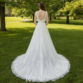 Gorgeous Square Neckline Plus Size Wedding Dresses with Tulle Lace
