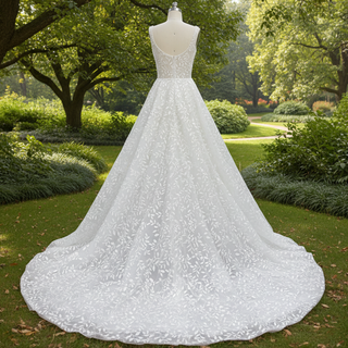 Elegant Square Neck A Line Lace Wedding Dress with Low Back