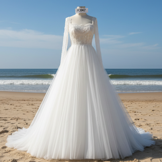 Gorgeous Square Neckline Wedding Dresses with Long Sleeves for Bride