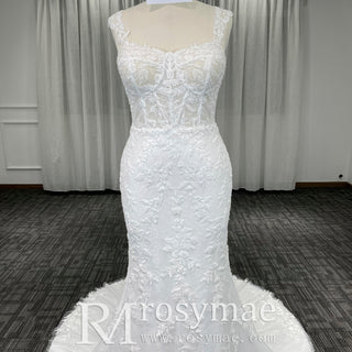 Mermaid Trumpet Lace Wedding Dress with Sheer Bodice