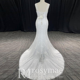 Mermaid Trumpet Lace Wedding Dress with Sheer Bodice