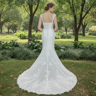 Elegant Mermaid Mermaid Lace Wedding Dress with Sheer Bodice