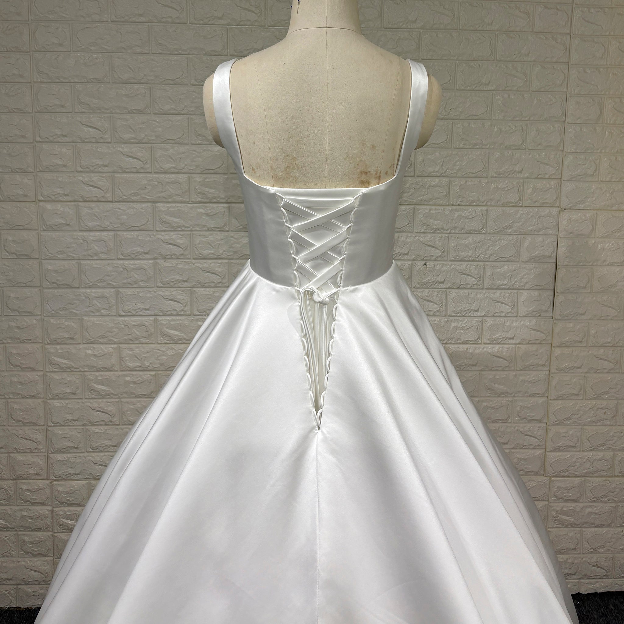 Elegant Simple Square-neck Satin A-line Wedding Dress with Wide Straps Rosymae Elegant Simple Square-neck Satin A-line Wedding Dress with Wide Straps Rosymae