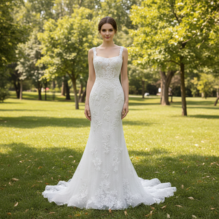 Luxury Mermaid Square Neck Wedding Dresses with Backless
