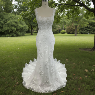 Luxury Mermaid Square Neck Wedding Dresses with Backless